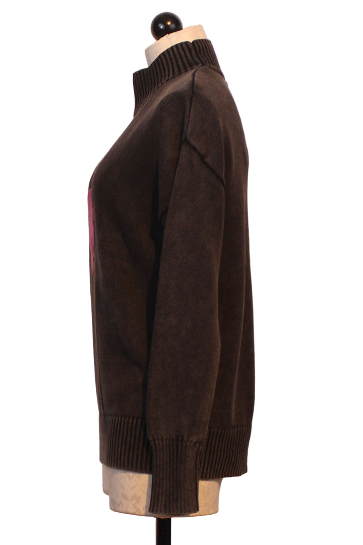 side view of Grey Mock Neck Heart Sweater by Alison Sheri