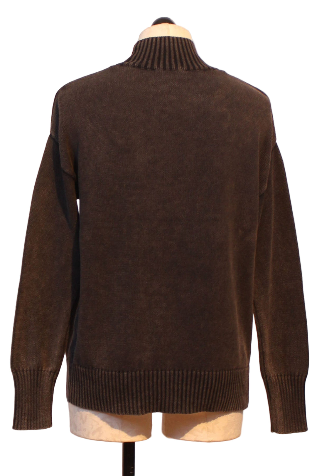 back view of Grey Mock Neck Heart Sweater by Alison Sheri