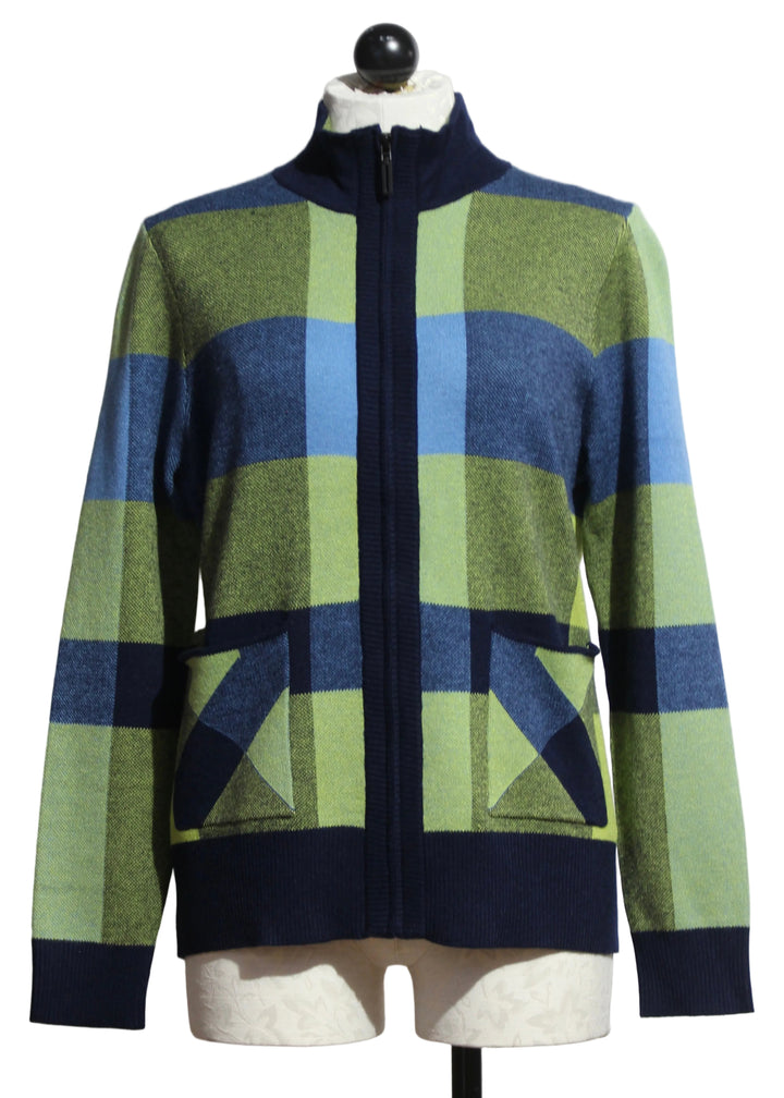 The Blue Green Plaid Zip Front Cardigan by Alison Sheri 