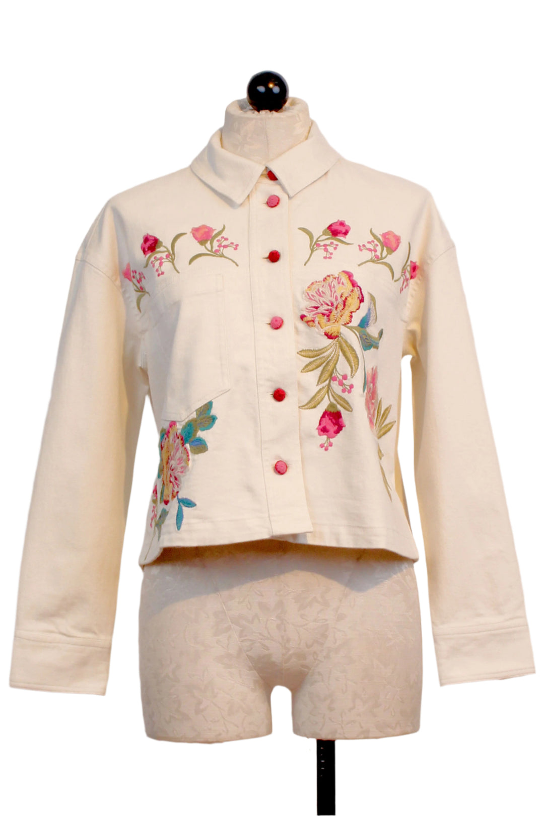 White Crochet Cropped Denim Jacket by Johnny Was