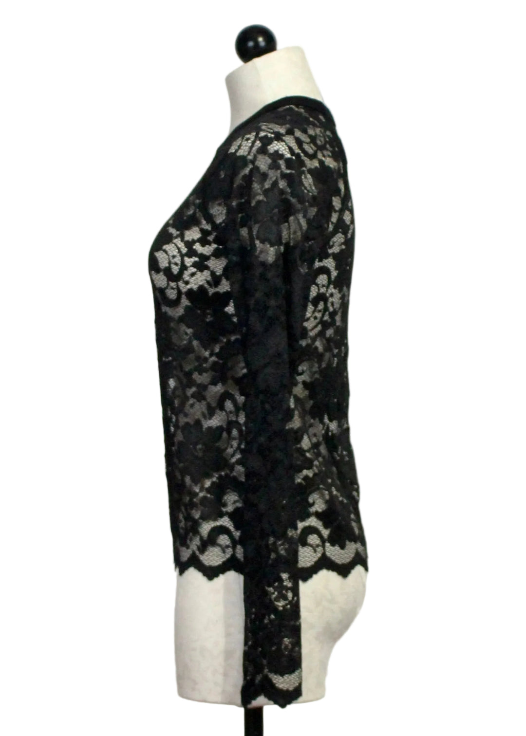 Side view of Black Marlena Lace Top by Fifteen Twenty