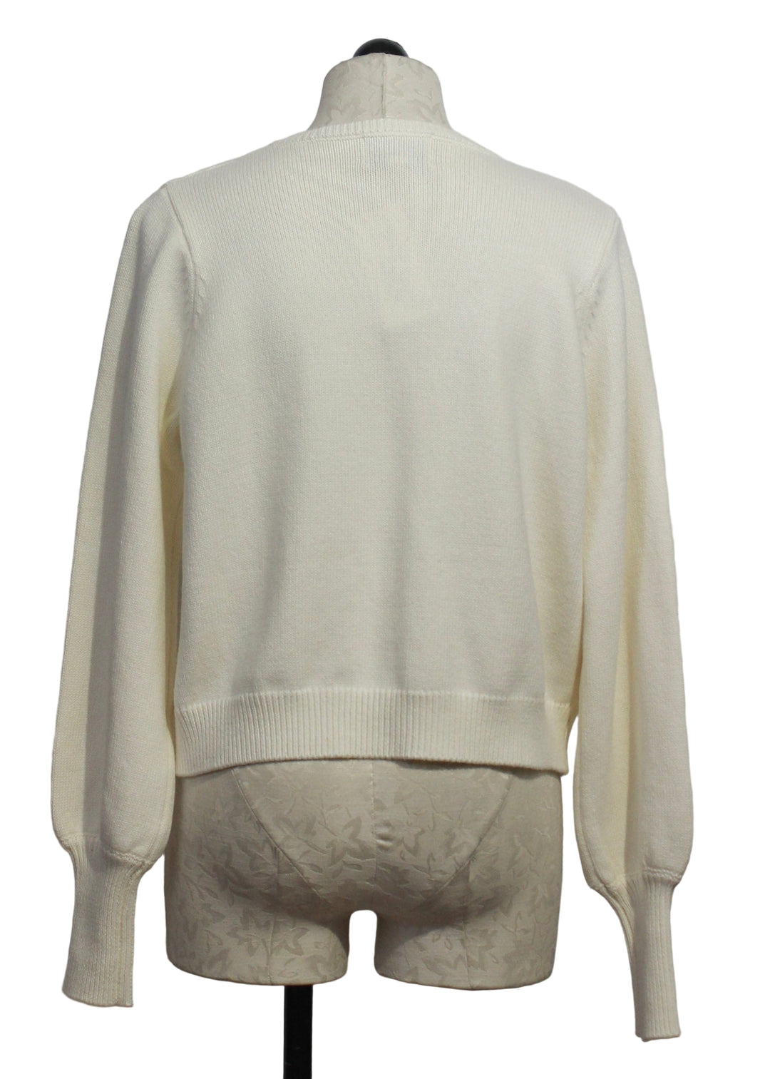 back view of Cream colored Black Ribbon tied Cardigan by Fifteen Twenty