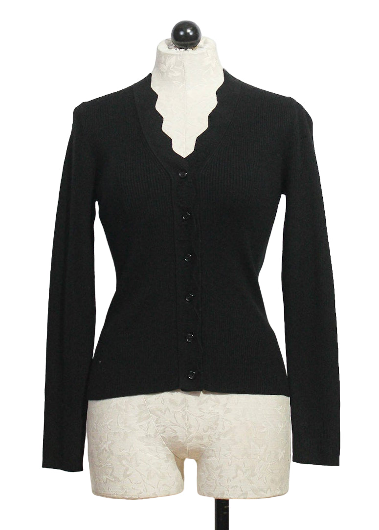 black Bliss Ribbed Scallop Edge Cardigan by Fifteen Twenty