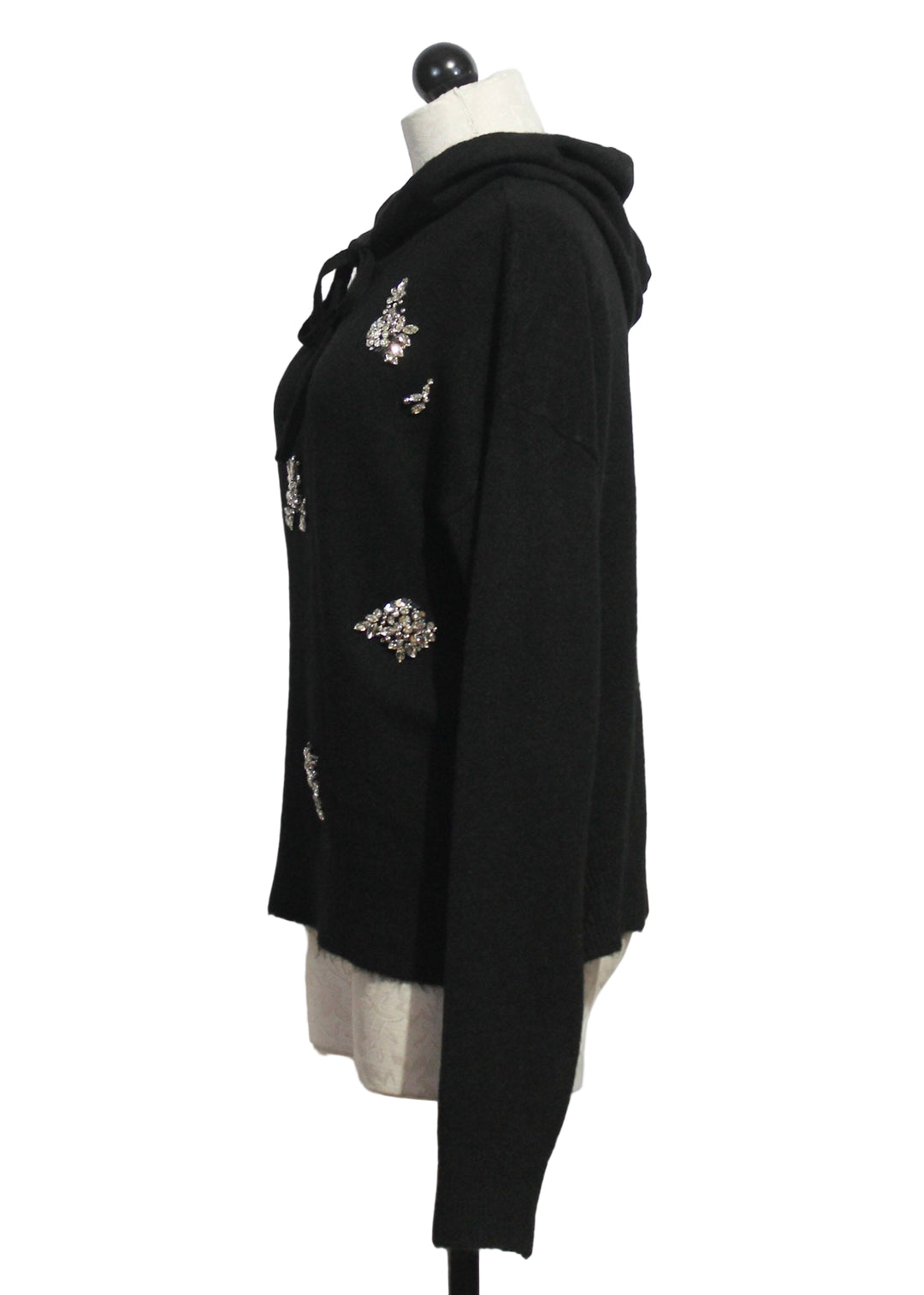 side view of black Krystal Embellished Hoodie by Fifteen Twenty