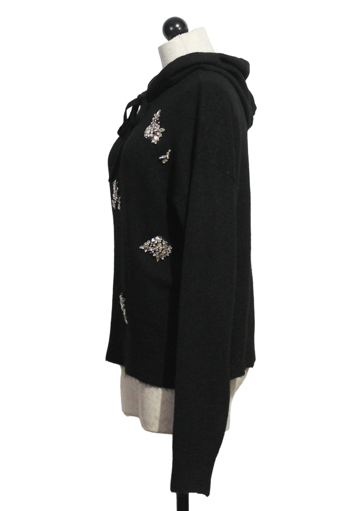 side view of black Krystal Embellished Hoodie by Fifteen Twenty