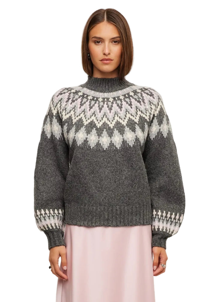 Model wearing the Zarah Jacquard Sweater by Fifteen Twenty
