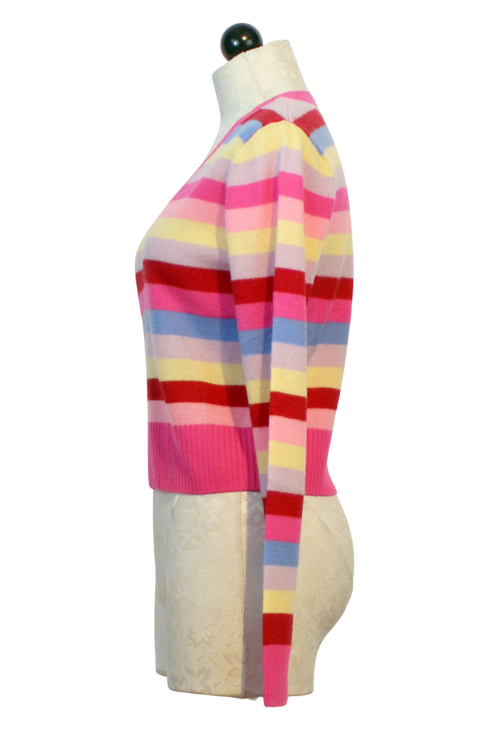 Side view of Hypnotic Stripe Womad V Neck Sweater by Colorush