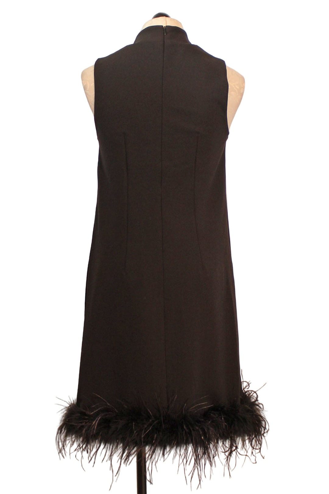 back view of Black Sleeveless Feathered Hem Dress by Compli K
