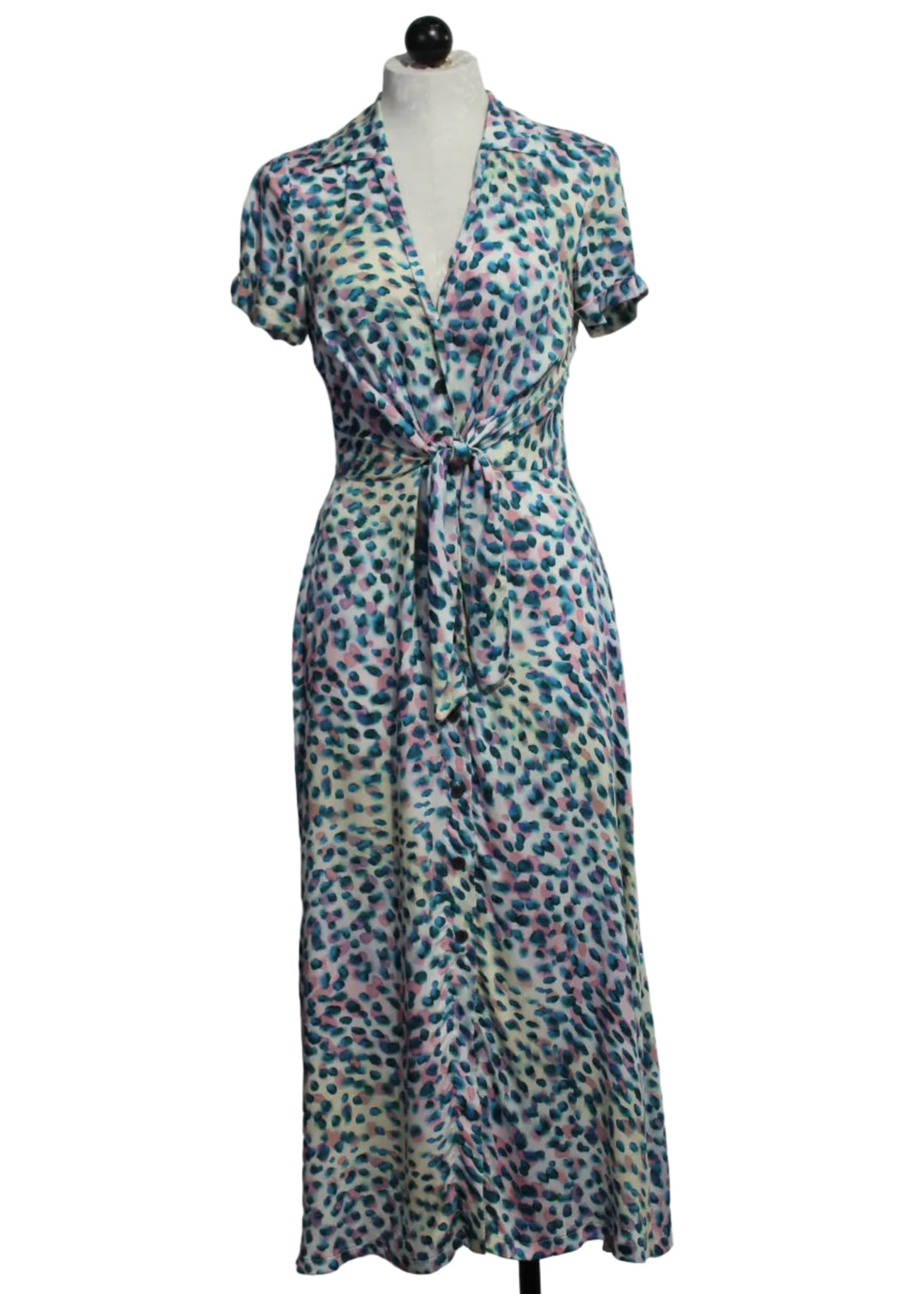 Short Sleeve Blue Leopard Print Dress-AldoMartins Blue Leopard / S