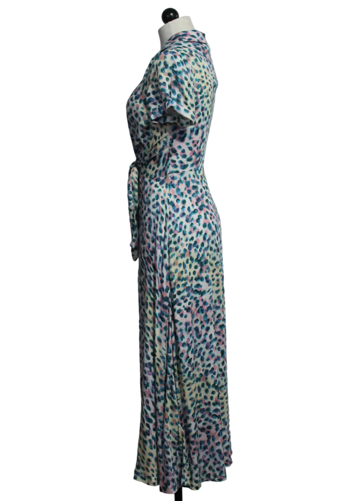side view of Short Sleeve Blue Leopard Print Dress by Aldo Martins