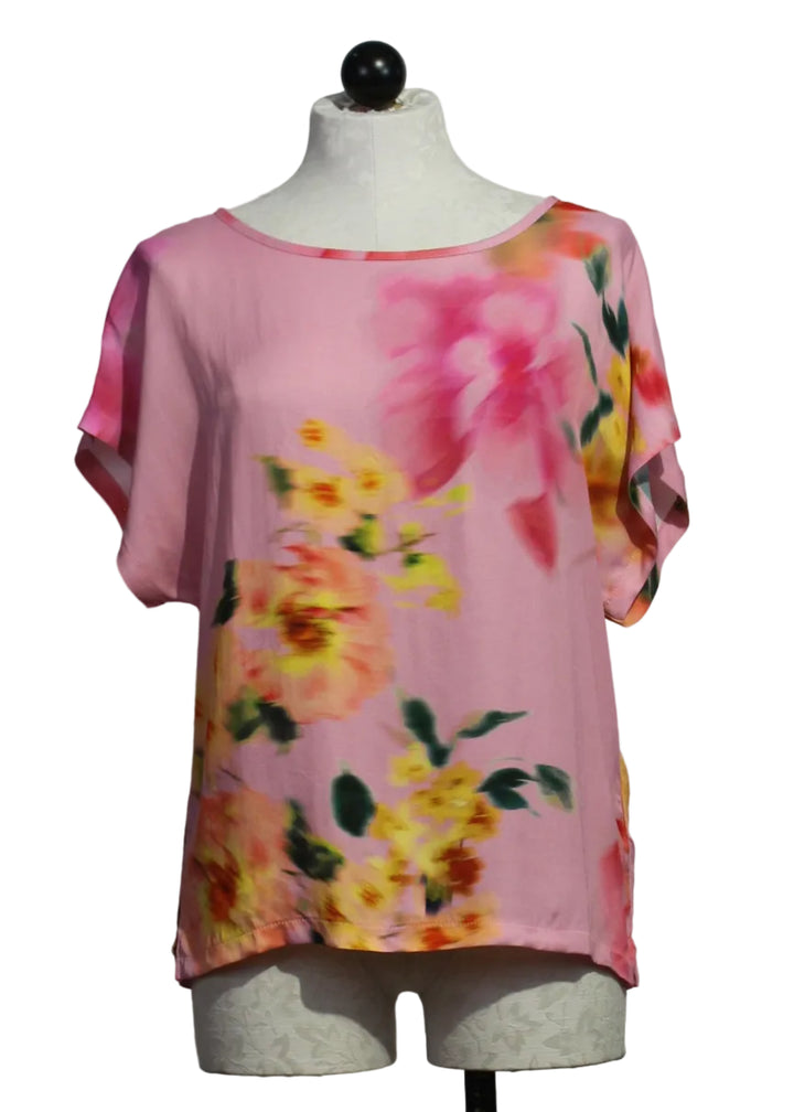 Pink Faded Floral Cap Sleeve Top by Aldo Martins