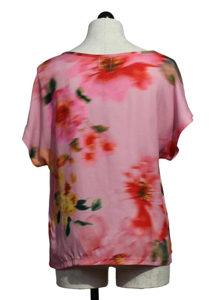 back view of Pink Faded Floral Cap Sleeve Top by Aldo Martins