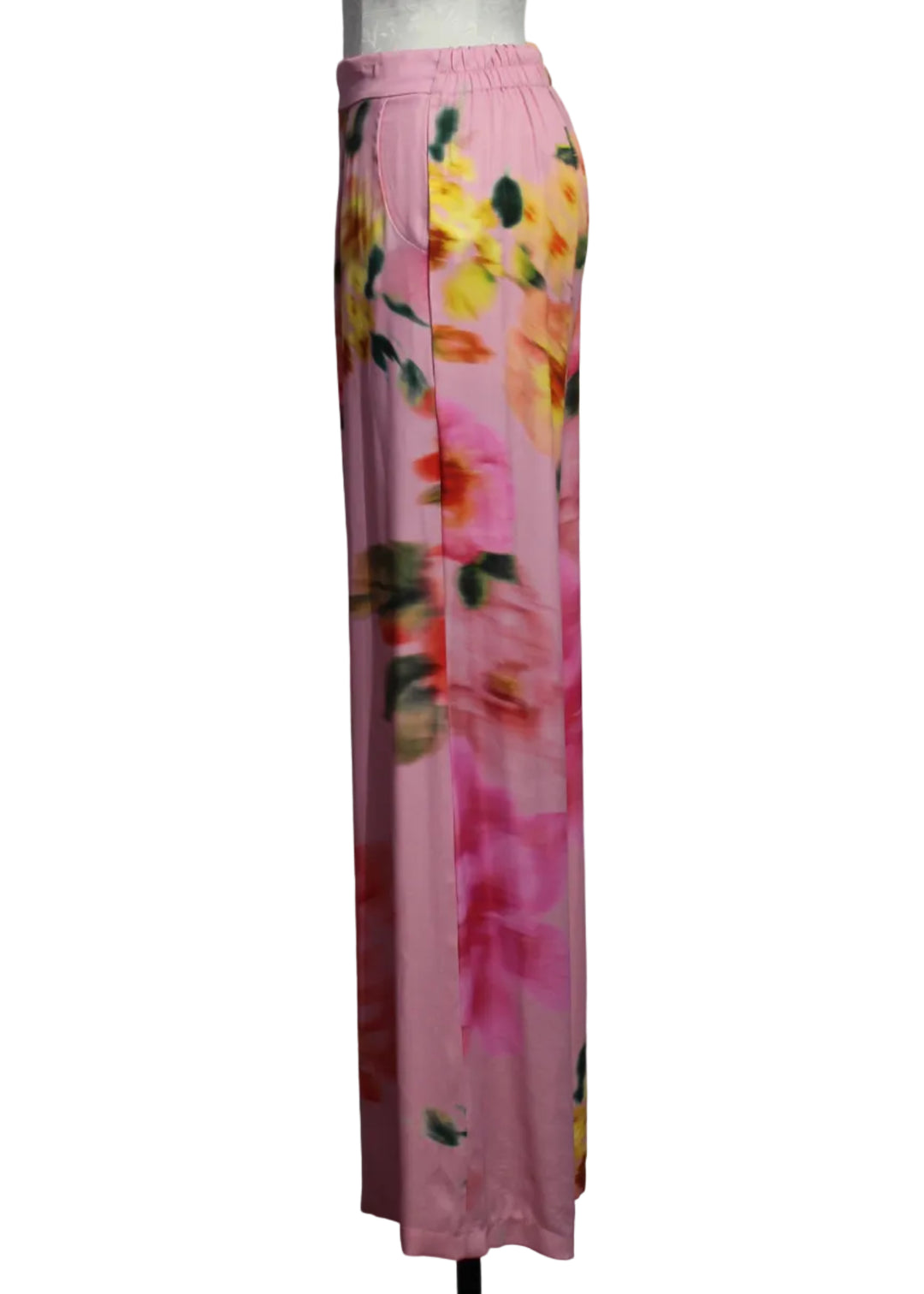 side view of Pink Faded Floral Pleated Front Pant by Aldo Martins 