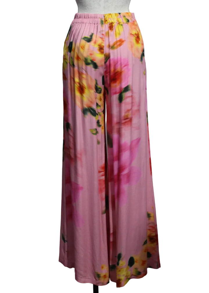 back view of Pink Faded Floral Pleated Front Pant by Aldo Martins