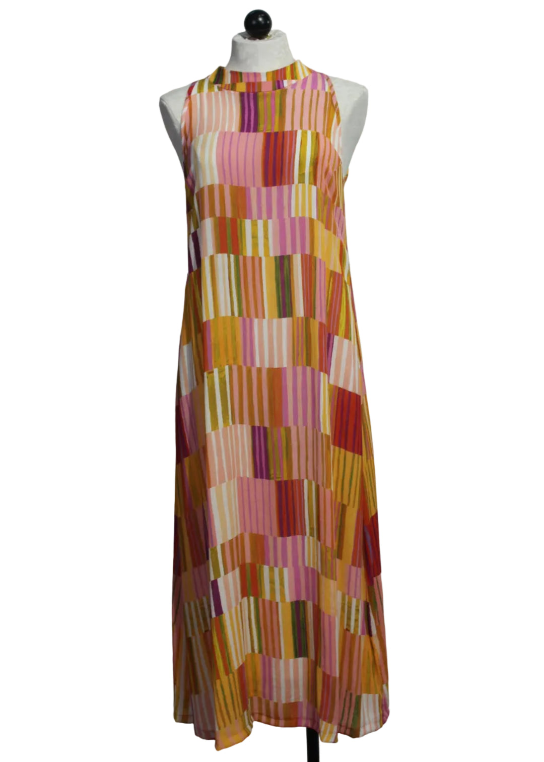 The Multicolored Sleeveless Striped Tie Back Midi Dress by Aldo Martins
