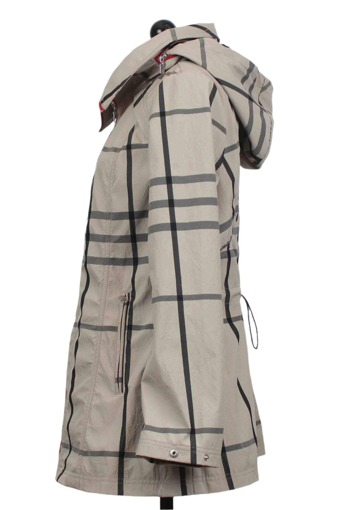 side view of Beige/Black Plaid Zip-Front Anorak by UBU Clothing