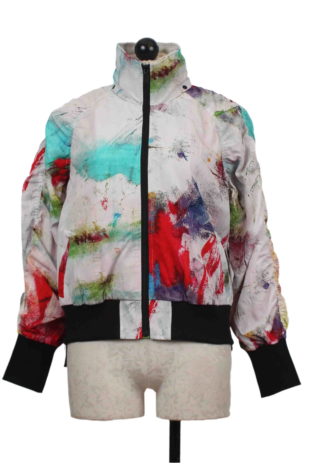 Multicolored Dance Away Print Ruched Bomber by UBU Clothing