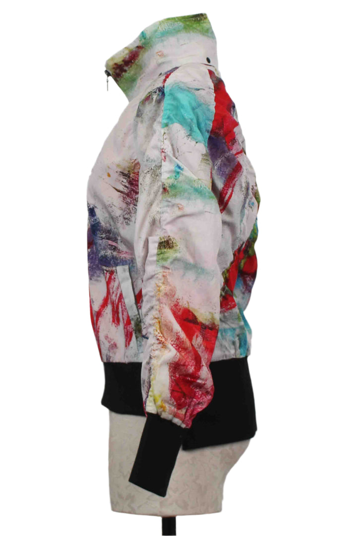 side view of Multicolored Dance Away Print Ruched Bomber by UBU Clothing