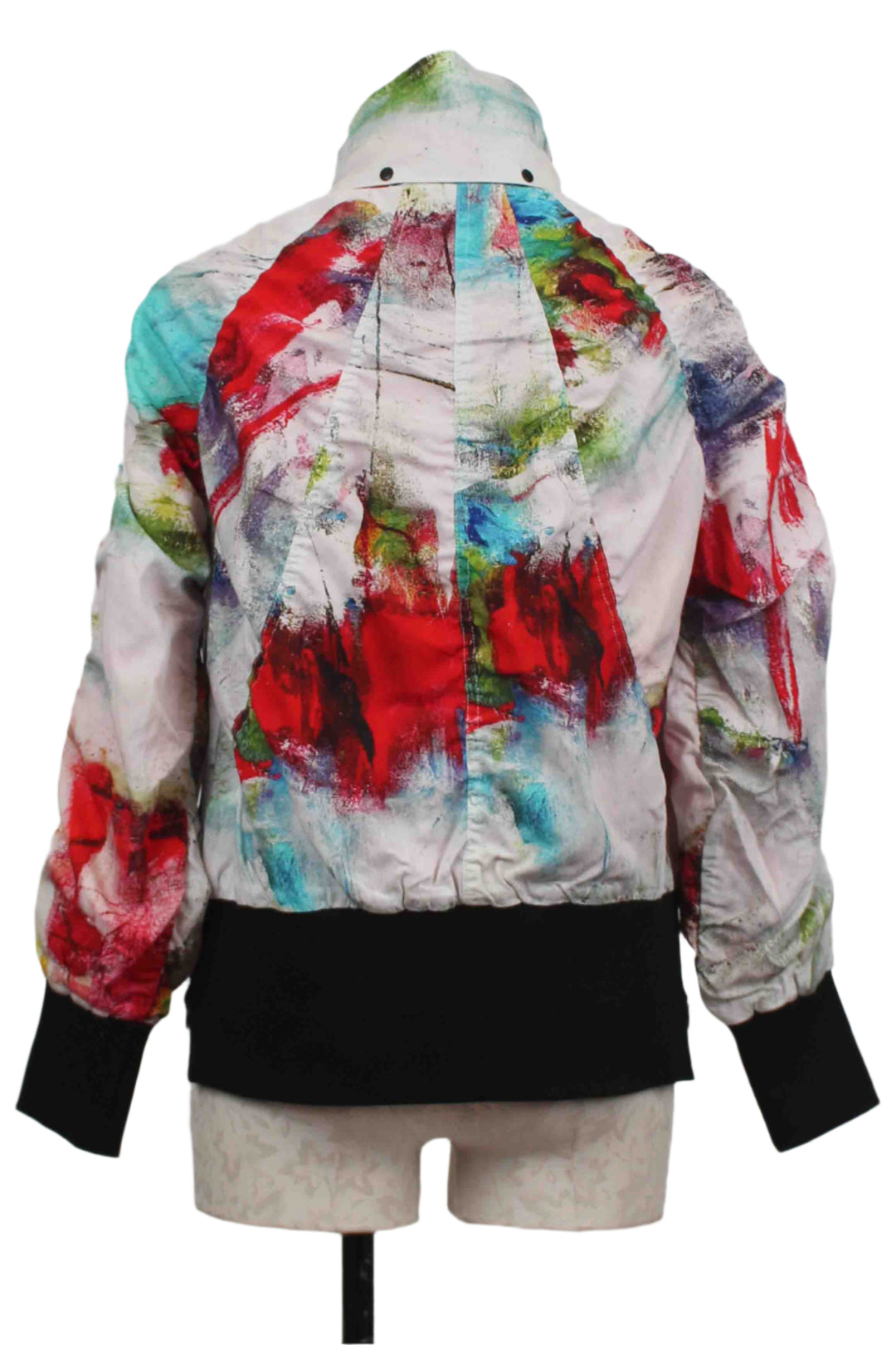 back view of Multicolored Dance Away Print Ruched Bomber by UBU Clothing