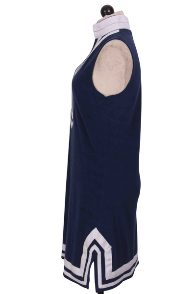 side view of Navy White Sleeveless Terry Cloth Tunic Dress by Cabana Life