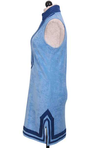 side view of Light Blue/Navy Sleeveless Terry Cloth Tunic Dress by Cabana Life