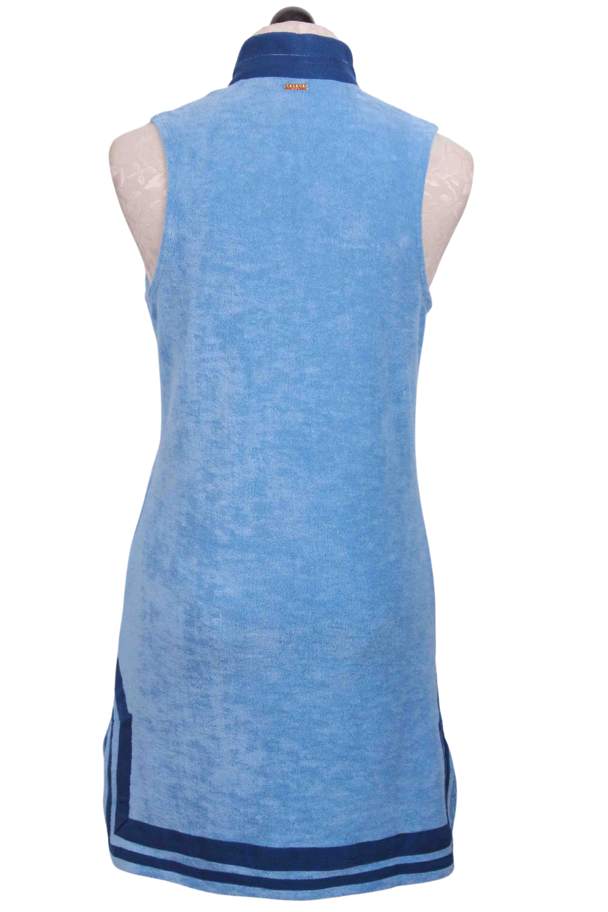 back view of Light Blue/Navy Sleeveless Terry Cloth Tunic Dress by Cabana Life