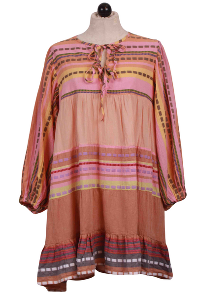 Pink Multi Short Double Tie Neck Alonissos Dress with Sleeves by Pearl & Caviar