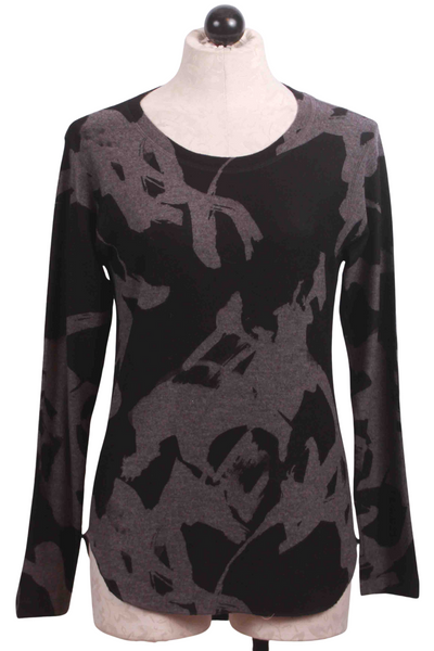 Black and Grey Curved Bottom Abstract Print Top by Nally and Millie