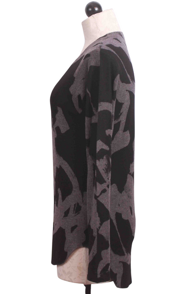side view of Black and Grey Curved Bottom Abstract Print Top by Nally and Millie