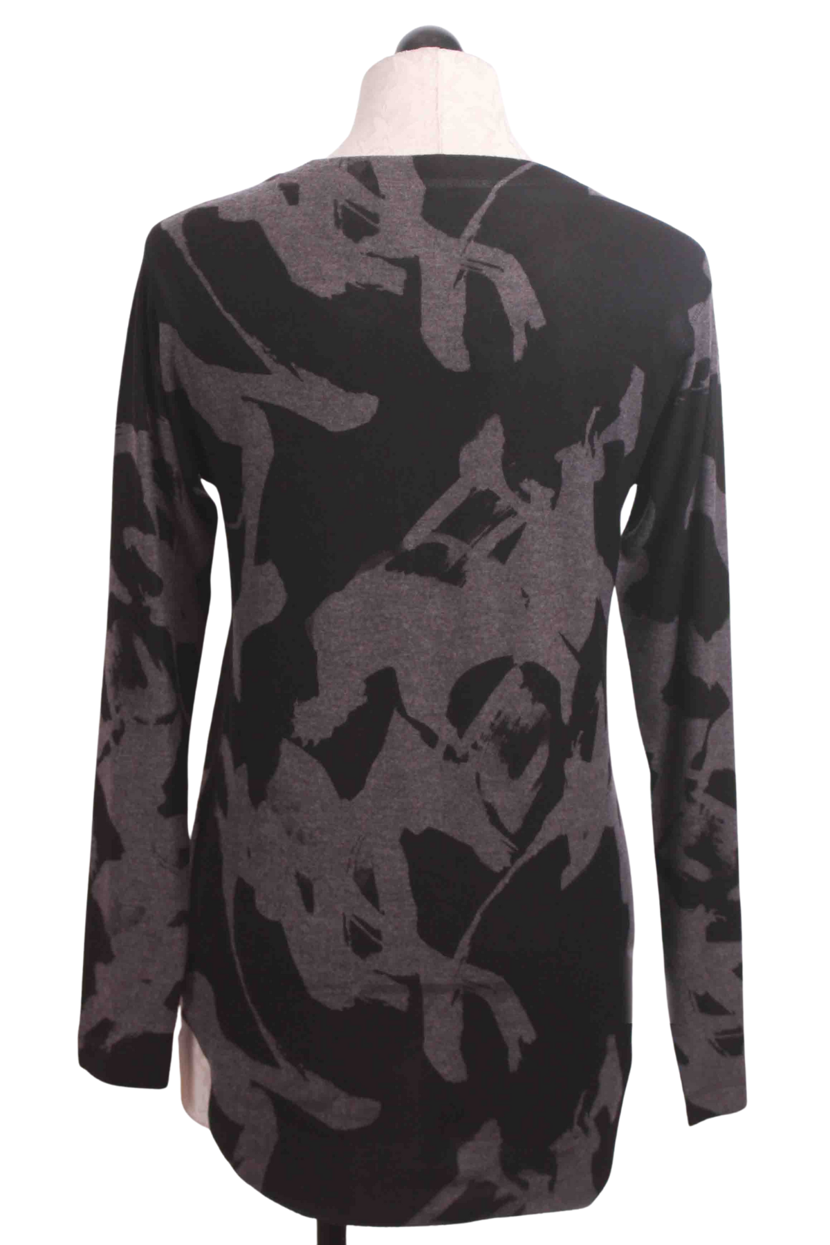 back view of Black and Grey Curved Bottom Abstract Print Top by Nally and Millie