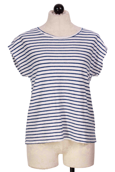 Short Sleeve Navy Striped Boatneck Boxy Top by Cut Loose