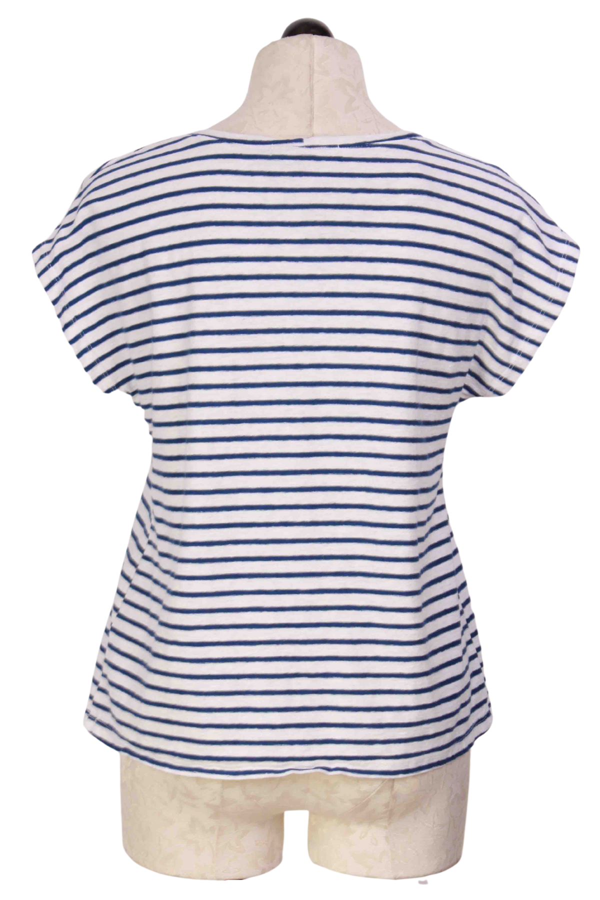 back view of Short Sleeve Navy Striped Boatneck Boxy Top by Cut Loose