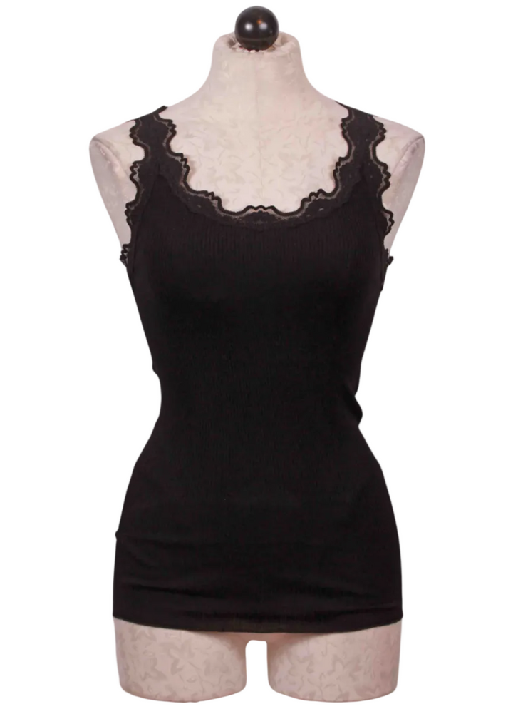 black Babette Silk Cami with Vintage Lace by Rosemunde