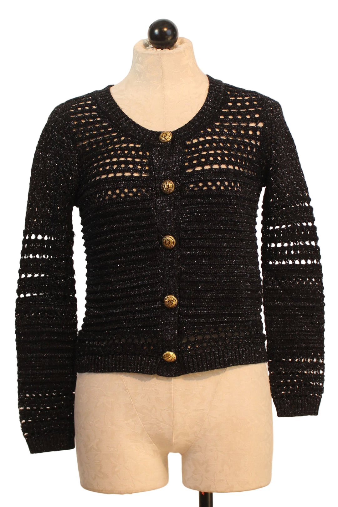 Gold Button Lurex Knit Crop Cardigan by Zero Degrees Celsius