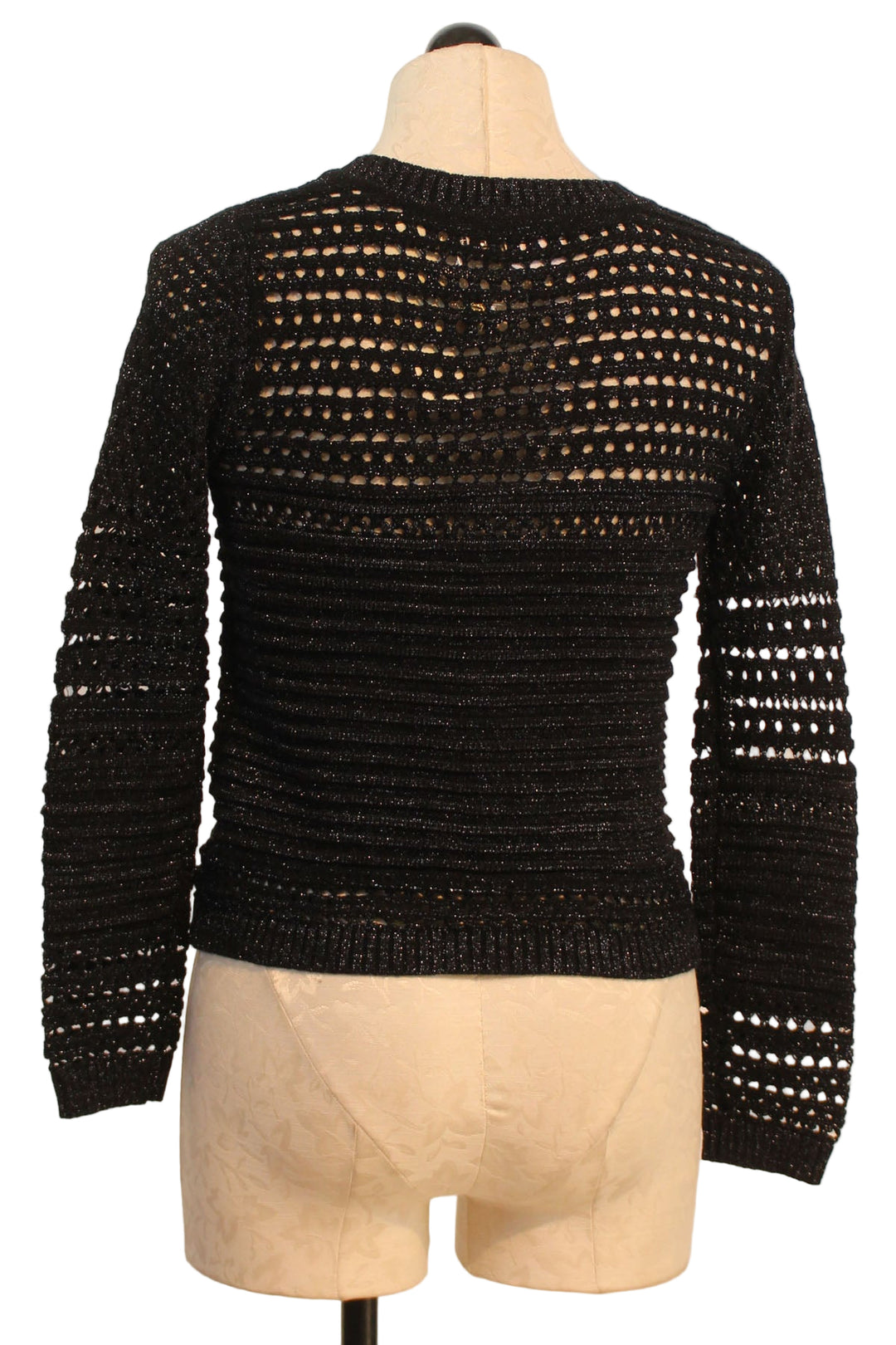 back view of Gold Button Lurex Knit Crop Cardigan by Zero Degrees Celsius