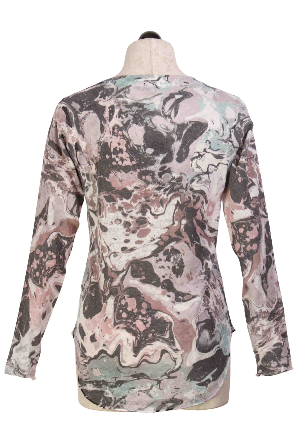 back view of Grey Multi Marbled Long Sleeve Top by Nally and Millie