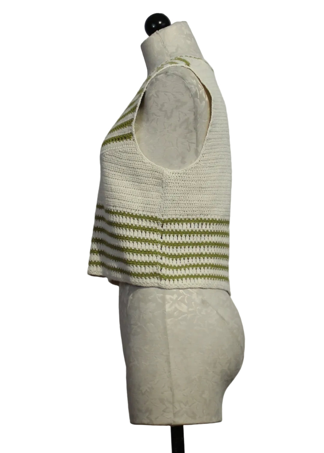 side view the of the Sleeveless Striped Cass Top by Marie Oliver in the Spinnaker design