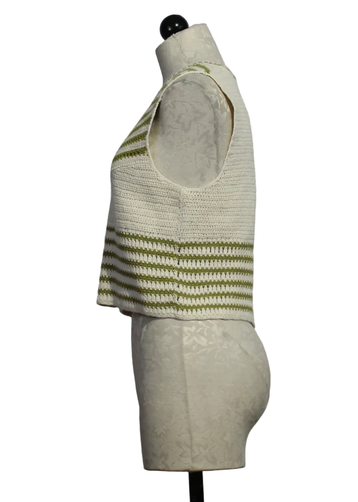 side view the of the Sleeveless Striped Cass Top by Marie Oliver in the Spinnaker design
