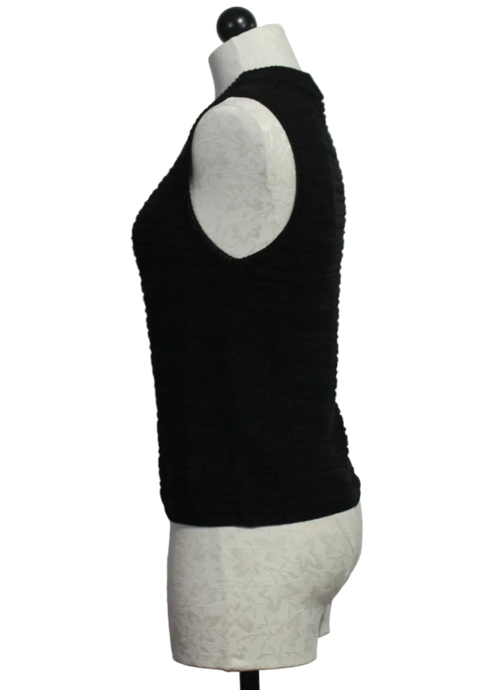 side view of Black Sleeveless Knit Nev Top by Marie Oliver 
