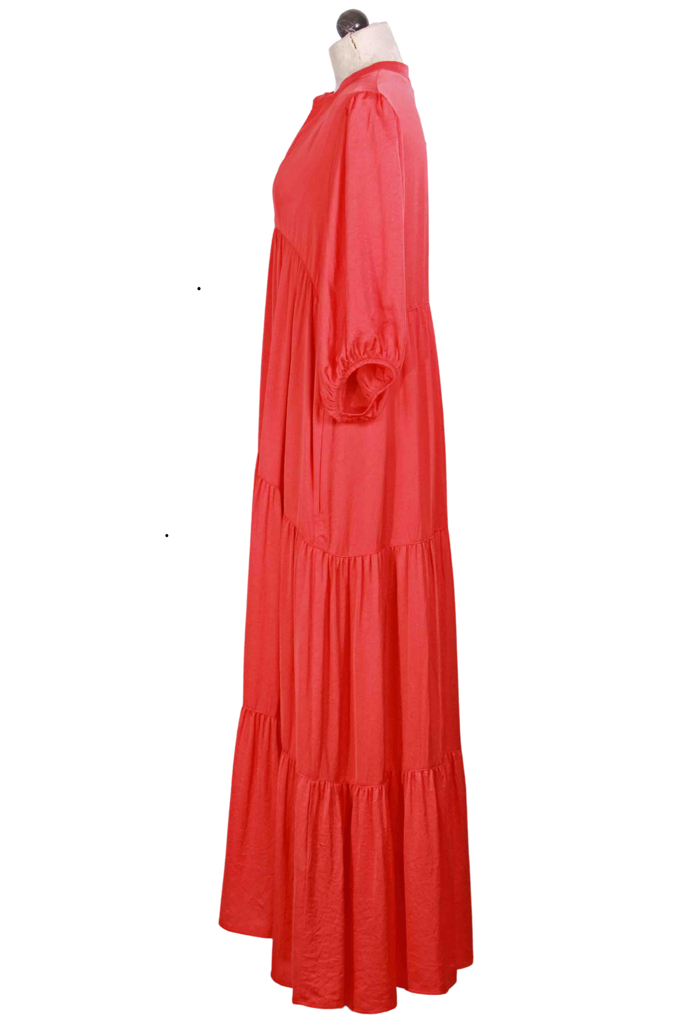 side view of Mandarin Silky V Neck Midi Dress by Summum