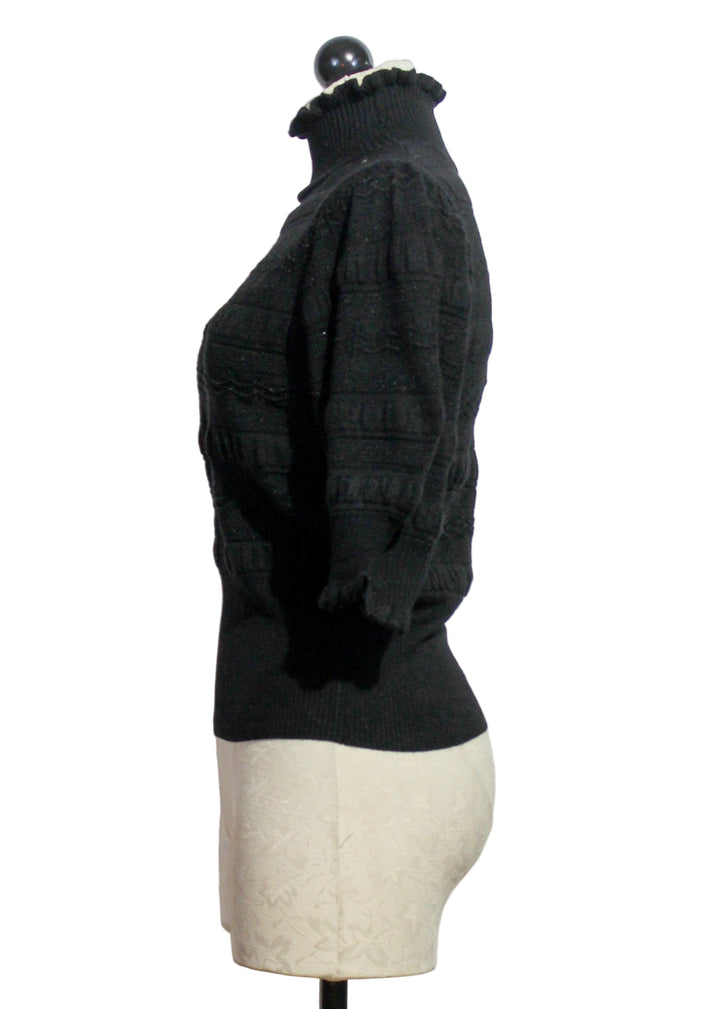 Side view of the Black Short Sleeve Orna Top by Marie Oliver