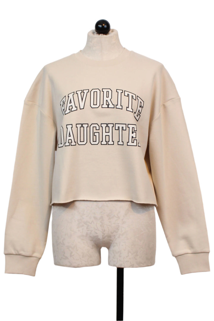 French Oak with Snow White Lettering Cropped Collegiate Sweatshirt by Favorite Daughter