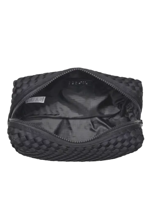 Open view of the lined Attitude Woven Neoprene Cosmetic Pouch by Sol and Solene