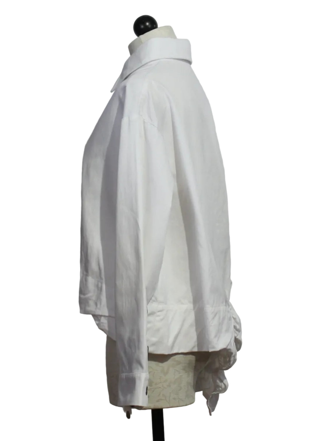 side view of The White Puckered Shirt Jacket by Moyuru