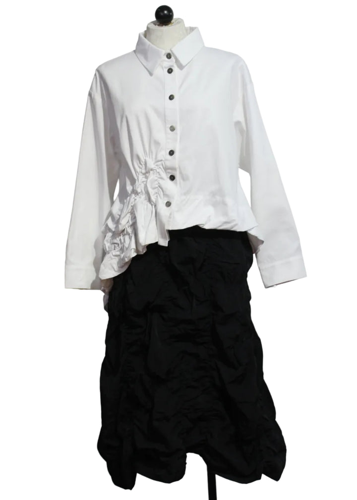 The White Puckered Shirt Jacket by Moyuru paired with the Black Puckered Pull On Skirt by Moyuru