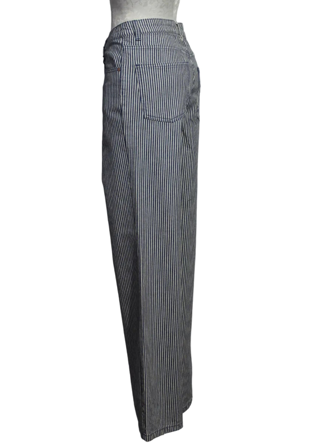 side view of Navy Vertical Stripe Jagger Portofino Stripe Jean by MKT Studio