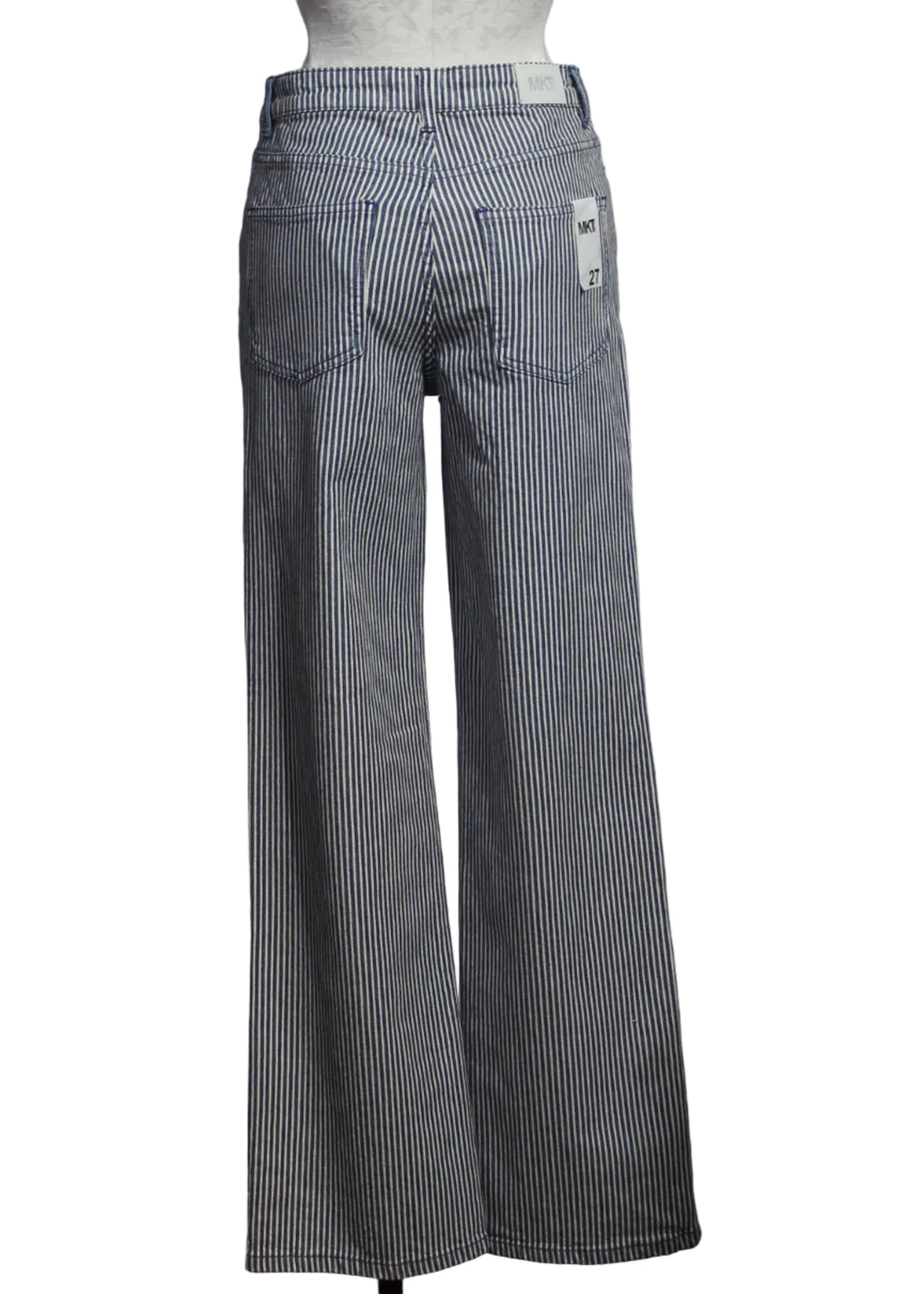 back view of Navy Vertical Stripe Jagger Portofino Stripe Jean by MKT Studio
