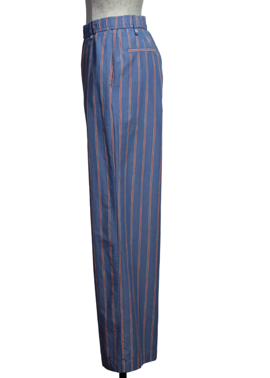 side view of  Blue Striped Parimo Pant by MKT Studio 