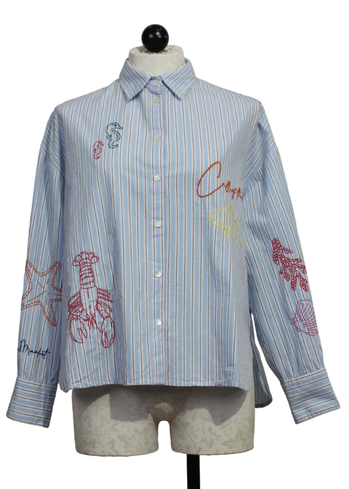 Christobel Oversized Striped Blouse with "Call of the Sea" Embroidery by MKT Studio