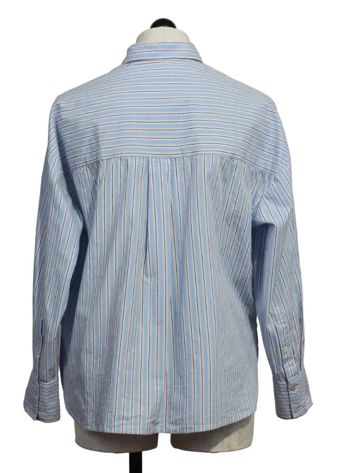 back view of Christobel Oversized Striped Blouse with "Call of the Sea" Embroidery by MKT Studio